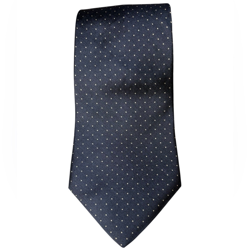 Tommy Hilfiger Italian Silk Tie Navy White Dots Two Tone Navy with White Stripes